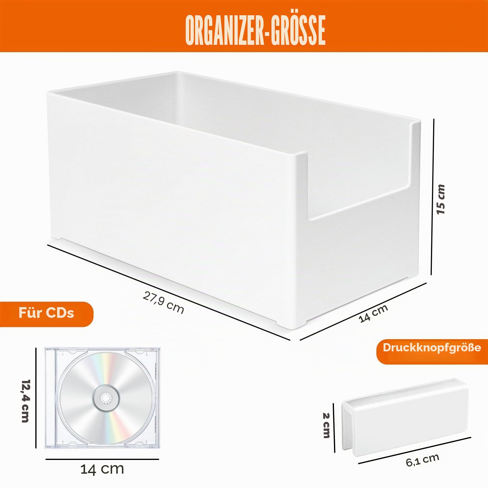 CD-Aufbewahrungsbox, stapelbarer CD-Organizer aus Kunststoff, für bis zu 25 CDs, CD-Aufbewahrungsbox für Schreibtisch und Regal
