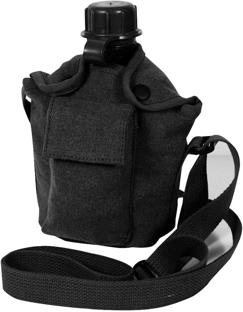 Rothco Vintage Canvas Carry-All Canteen Cover with Shoulder Strap, Black