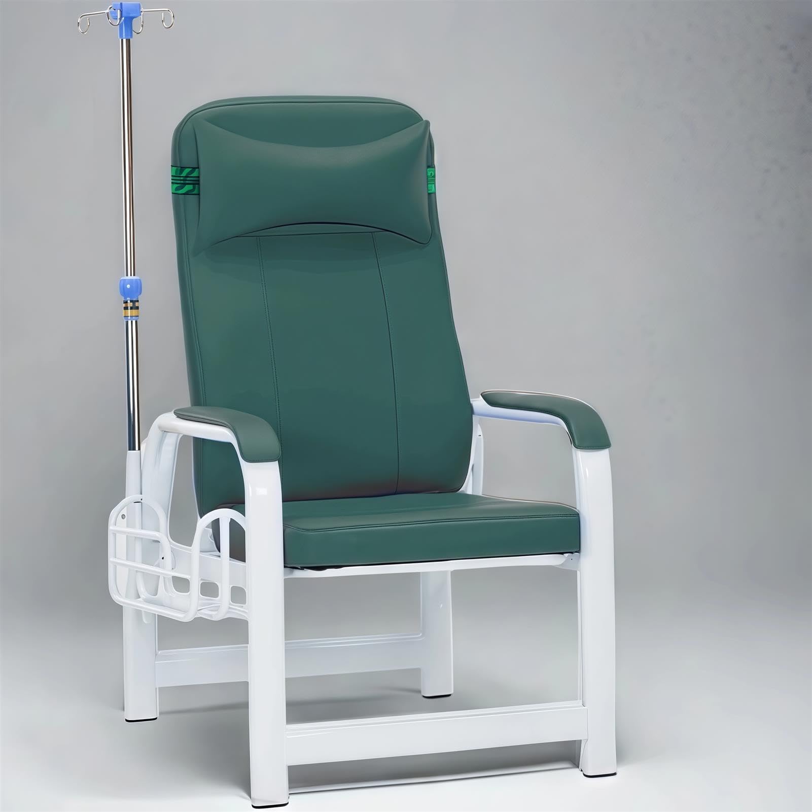 Fauteuil médical inclinable portable avec panier de rangement latéral, accoudoirs et support de perche IV pour phlébotomie et prélèvement sanguin