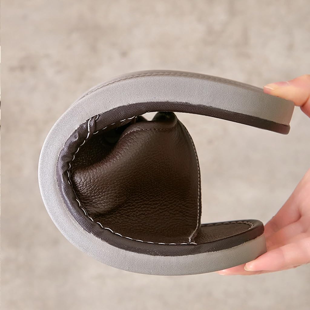 Zapatillas de Cuero para Mujer, cómodas Zapatillas de casa para Hombres, Sandalias de Verano con Punta Abierta para Interiores y Exteriores (Gris, 41/42 EU)