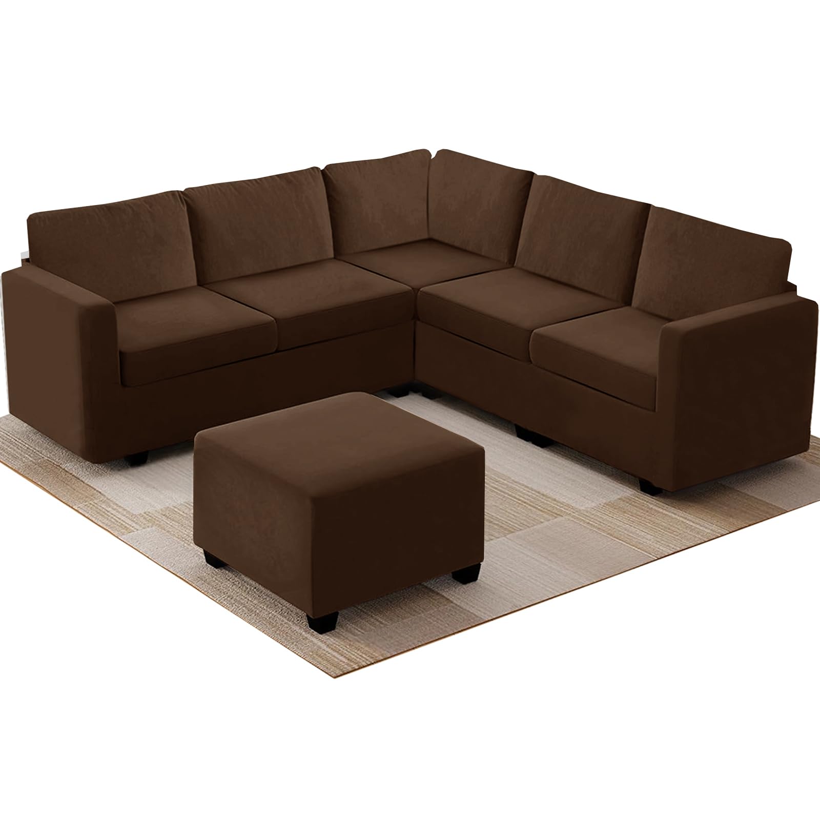 ZYBSLCSY Velvet Sofa Covers L Shape, Stretch Corner Sofa Cover with Couch Cushion Covers Washable Sofa Slipcovers for U Sectional Sofa (Stool Rectangula,Dark brown)