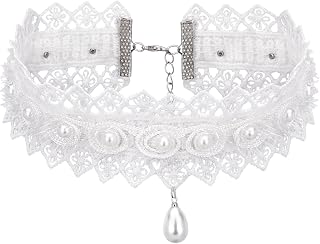 White Lace Choker Necklace for Women, Beaded Wedding Choker