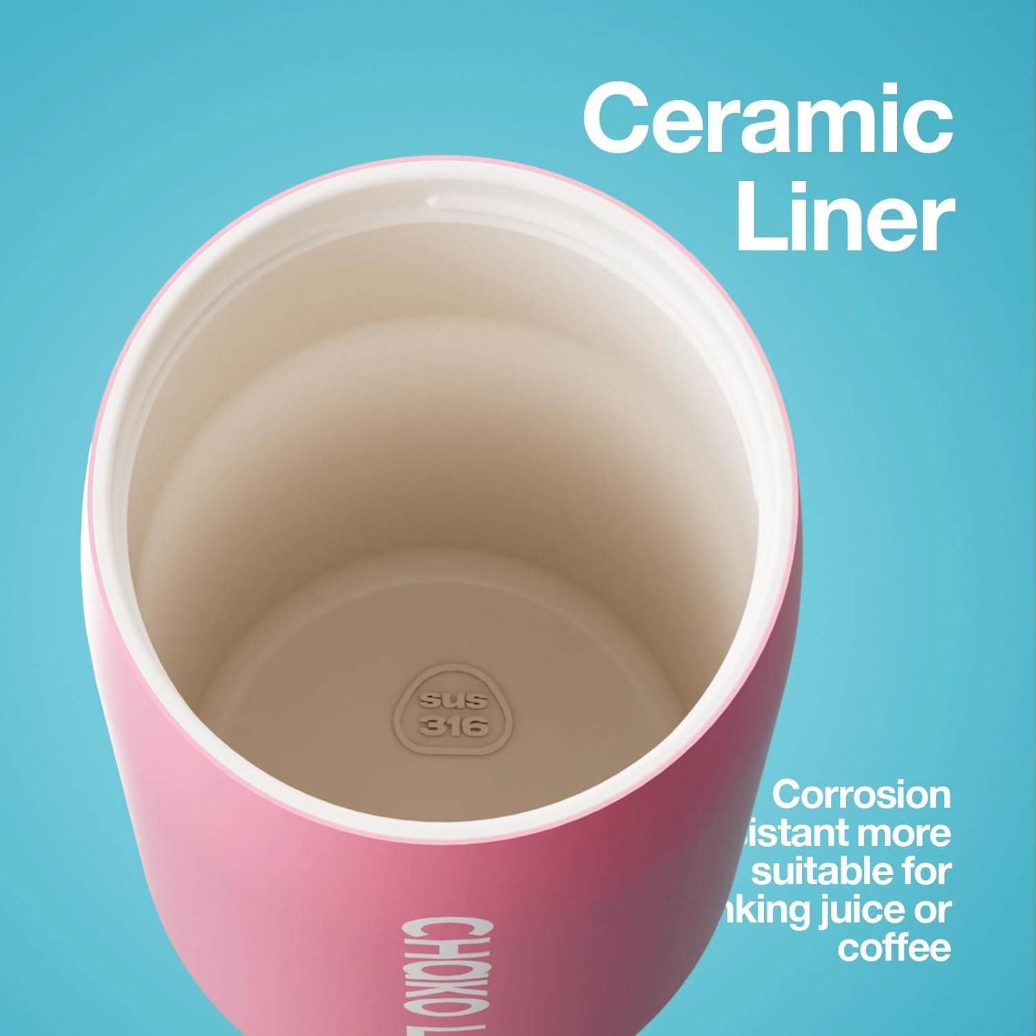 CHAKO LAB Ceramic Insulated Stainless Steel Water Bottle with Two Strap | BPA-Free Leak Proof | 17oz Bottle with Spout Lid & Straw | Peach - Image 3