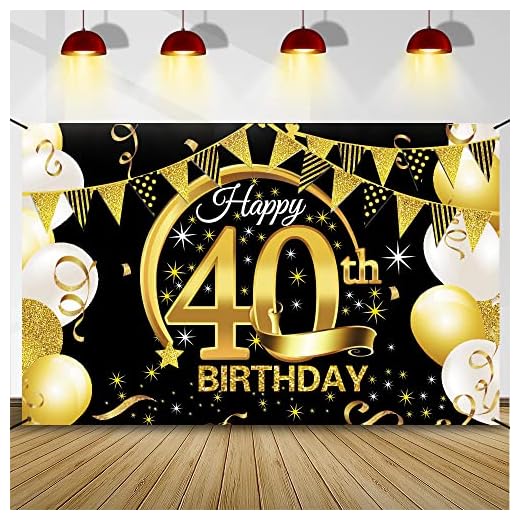 Decoracion 40 Cumpleaños Oro Negro, Pancarta 40 cumpleaños, Photocall 40 Cumpleaños Hombre Mujer, Extra Grande Fondo de Cartel Dorado Negro Materiales de Fiesta para 40 años Cumpleaños
