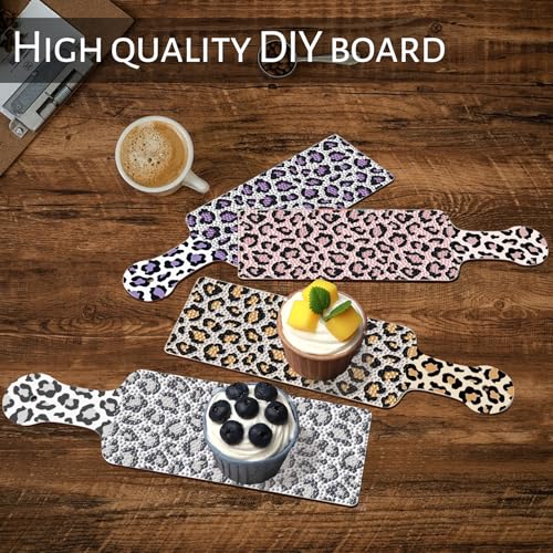 Image of 4 Pcs Diamond Art Painting Tray Board for Adults, DIY Crystal Rhinestones Diamond Art Board for Dining Table, Dessert Display Indoor Kitchen Dining Table Decoration New Year Gift (Leopard Print)