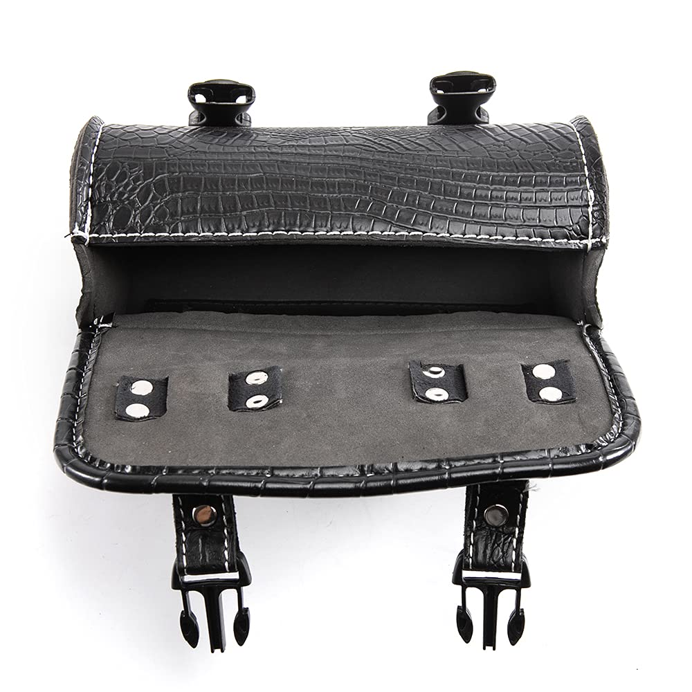 Borsa universale per moto, in pelle di coccodrillo, borsa per attrezzi Sissy Bar, impermeabile, con fibbie a sgancio rapido (nero)
