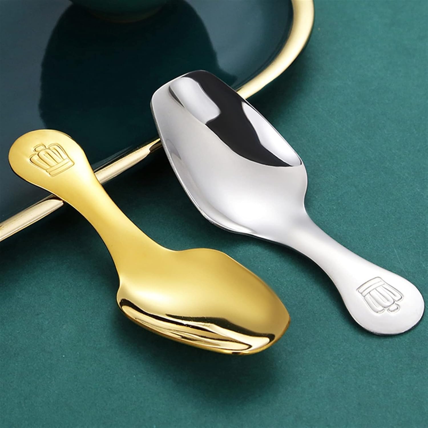 Coffee Scoops 2 Pieces Cute 304 Stainless Steel Mini Spoon/Ice Cream Sugar Salt Spice Short Handled Tea Coffee Scoop - Kitchen Tools(G-2Pcs)