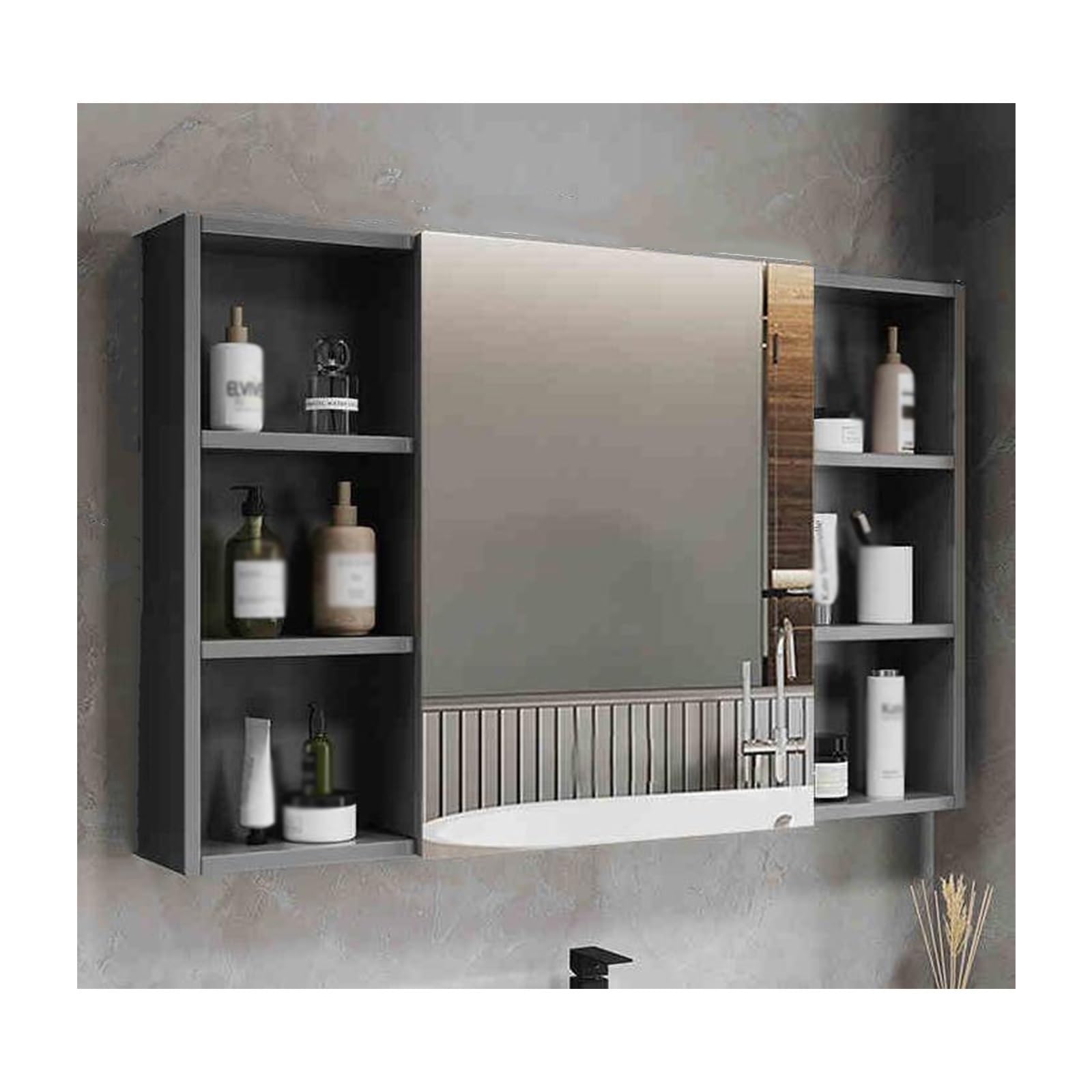 BKSXSOP 90cm Gray Wall-Mounted Bathroom Medicine Cabinet with Mirror, Aluminum Space-Saving Storage, Easy to Install, Perfect for nizing Essentials.