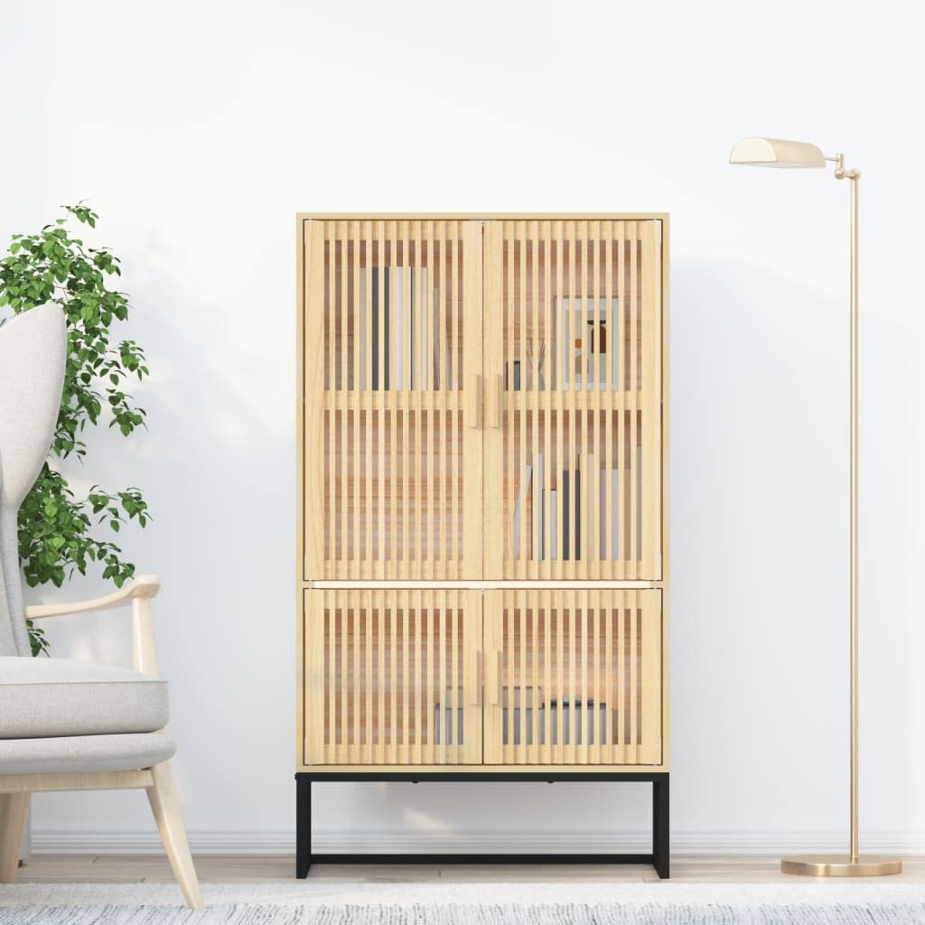 Armadietto alto, 70 x 35 x 125 cm, in legno massello di pino e gambe in ferro, credenza scandinava per soggiorno, corridoio, sala da pranzo