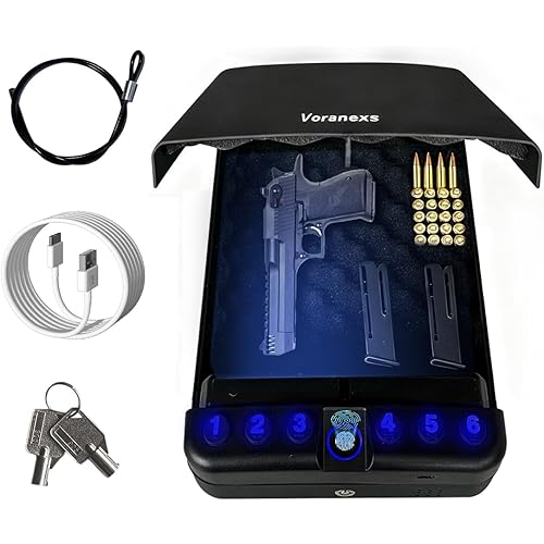 VORANEXS Gun Safe,travel-sized portable biometric gun safe - Pistol Safe with Fingerprint & Digital Keypad Quick Access, Portable Travel Gun Safes for Car, Home, Nightstand, Bedside & Drawer