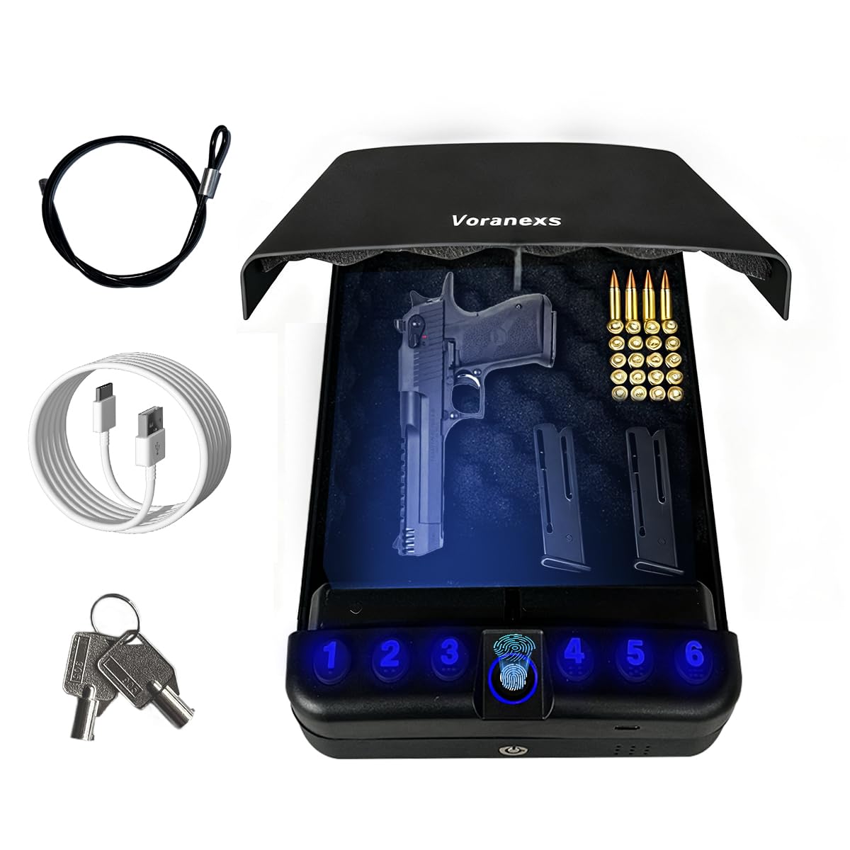 VORANEXS travel-sized portable biometric gun safe for car home nightstand