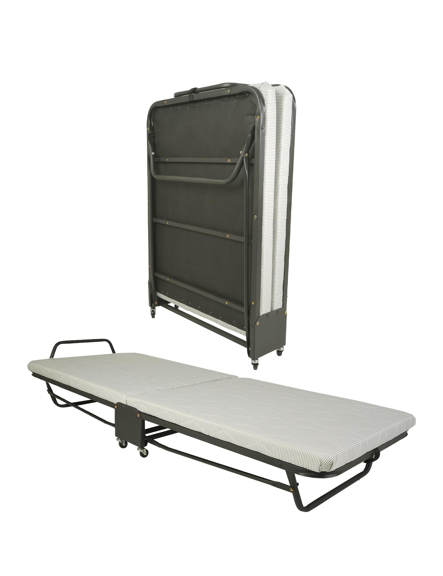 Folding Bed with Mattress for Adults, Portable Rollaway Guest Bed, Cot Size Foldable Bed with 10 cm Memory Foam Mattress and Metal Frame (190 * 75CM)