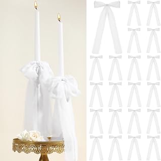 24 Pcs Christmas Tree Bows Candlestick Decoration Large Tie Bows Ribbon Gift Wrapping Coquette Decorations for Christmas Tree Wedding Party Baby Shower Decorations, 9.5 Inch(White)