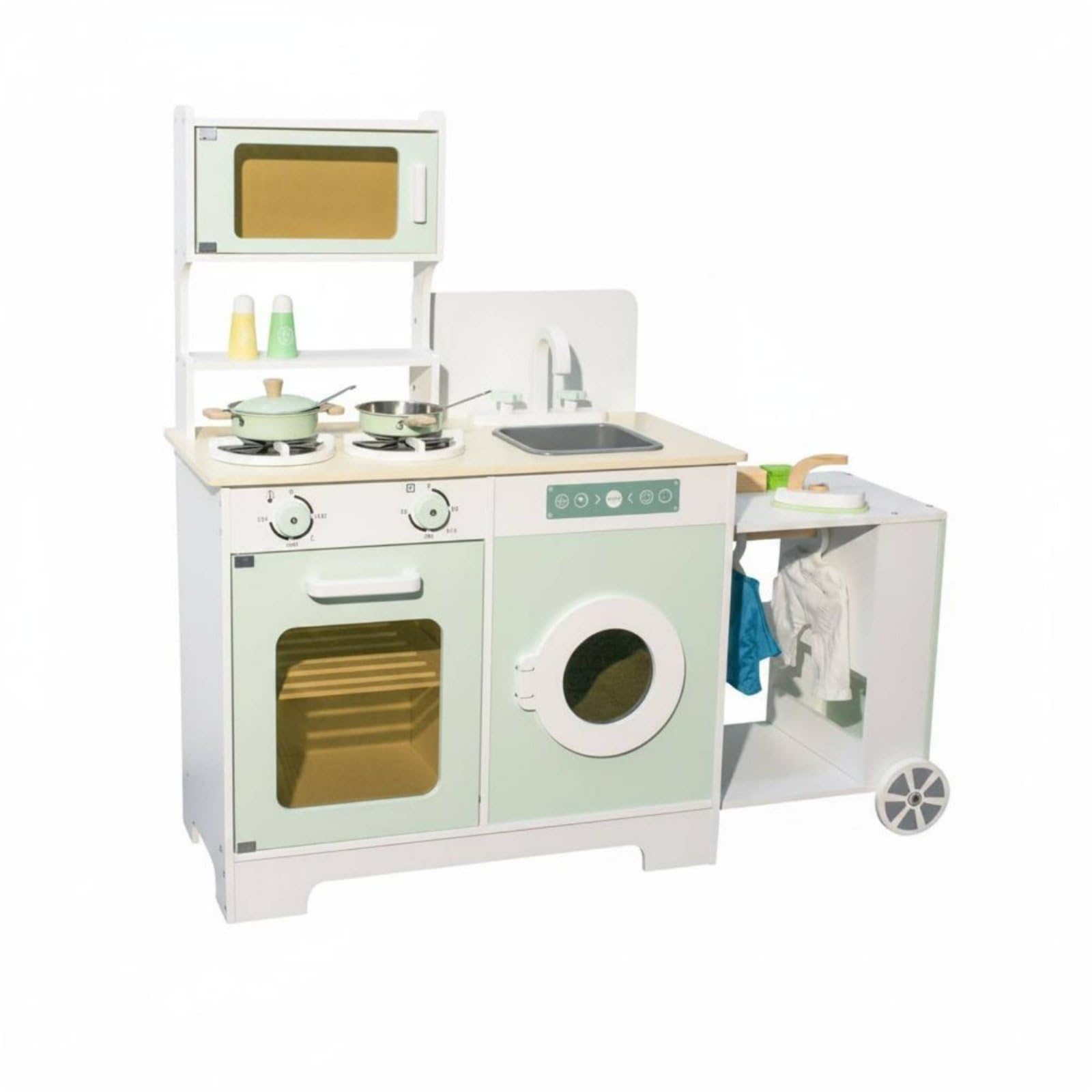 Kinder Spielküche Holz Kinderküche Spielset Küche Spielzeug Kochen Spüle Herd Kühlschrank Mikrowelle Robuste Holzkonstruktion mit Kompaktem Aufbau