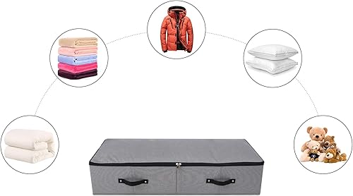 Miniatura 5 de Contenedores de almacenamiento plegables de gran tamaño para debajo de la cama con forro de soporte de plástico, tapa con cremallera, mantas y