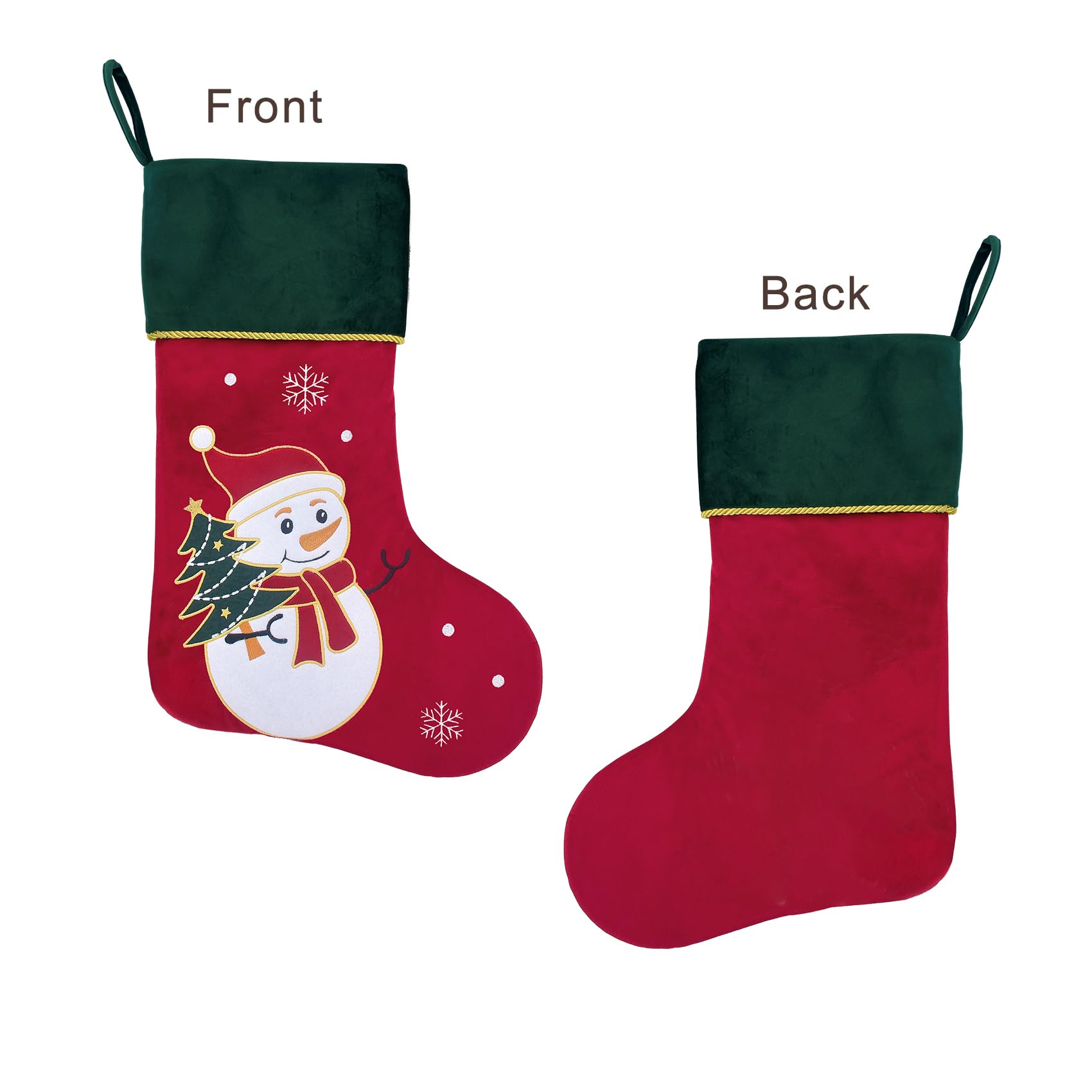 Calze di Natale, confezione da 4 calze natalizie in velluto rosso con polsino verde, grandi calze di Natale di lusso per decorazioni per le vacanze in famiglia