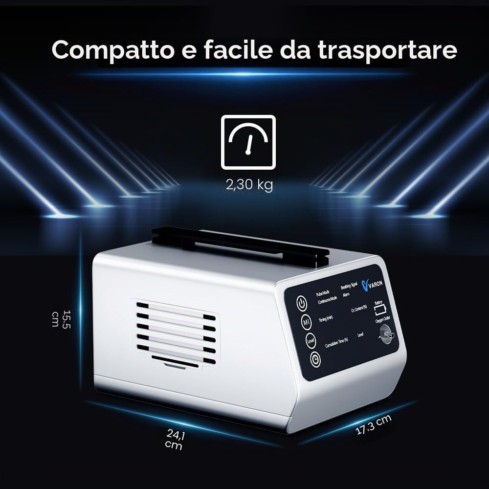 Concentratore di ossigeno portatile 1-5L per auto/viaggio con batteria e borsa, ossigenatore 90% ± 5% con kit completo di accessori