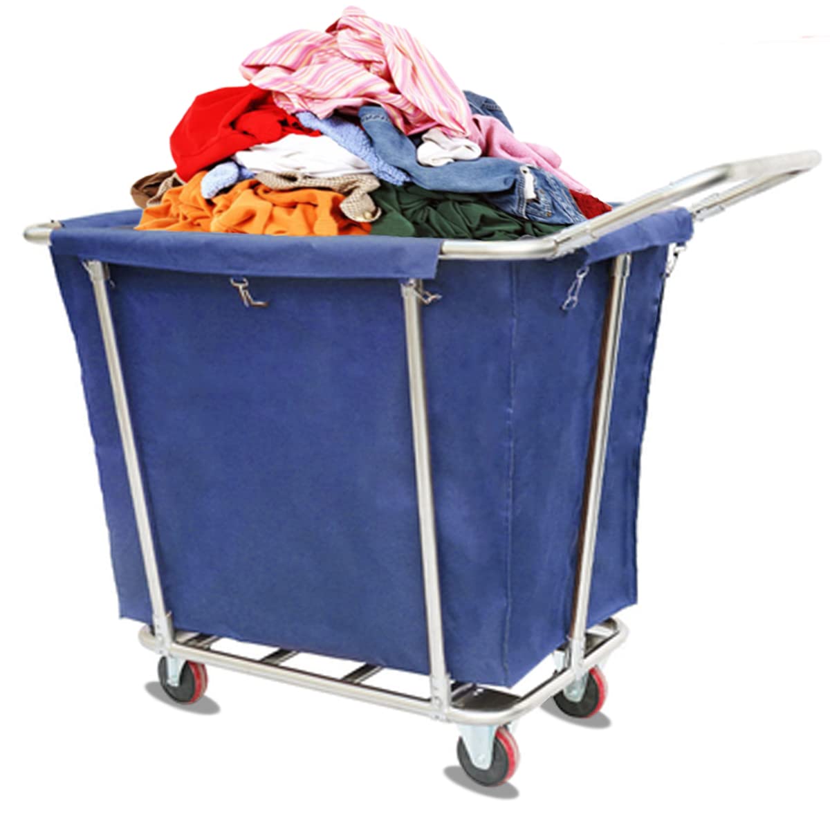 SDdPulse Carrito de lavandería de acero inoxidable resistente con ruedas – Cesta de lavandería comercial con bolsas extraíbles y asa – Cesta clasificadora móvil para uso doméstico y hotel, azul-C