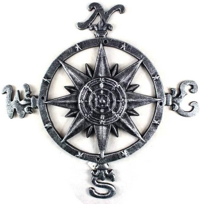 Rustic Dark Blue Whitewashed Cast Iron Large Compass 19 Inch - Navigation Compass - Nautical Theme