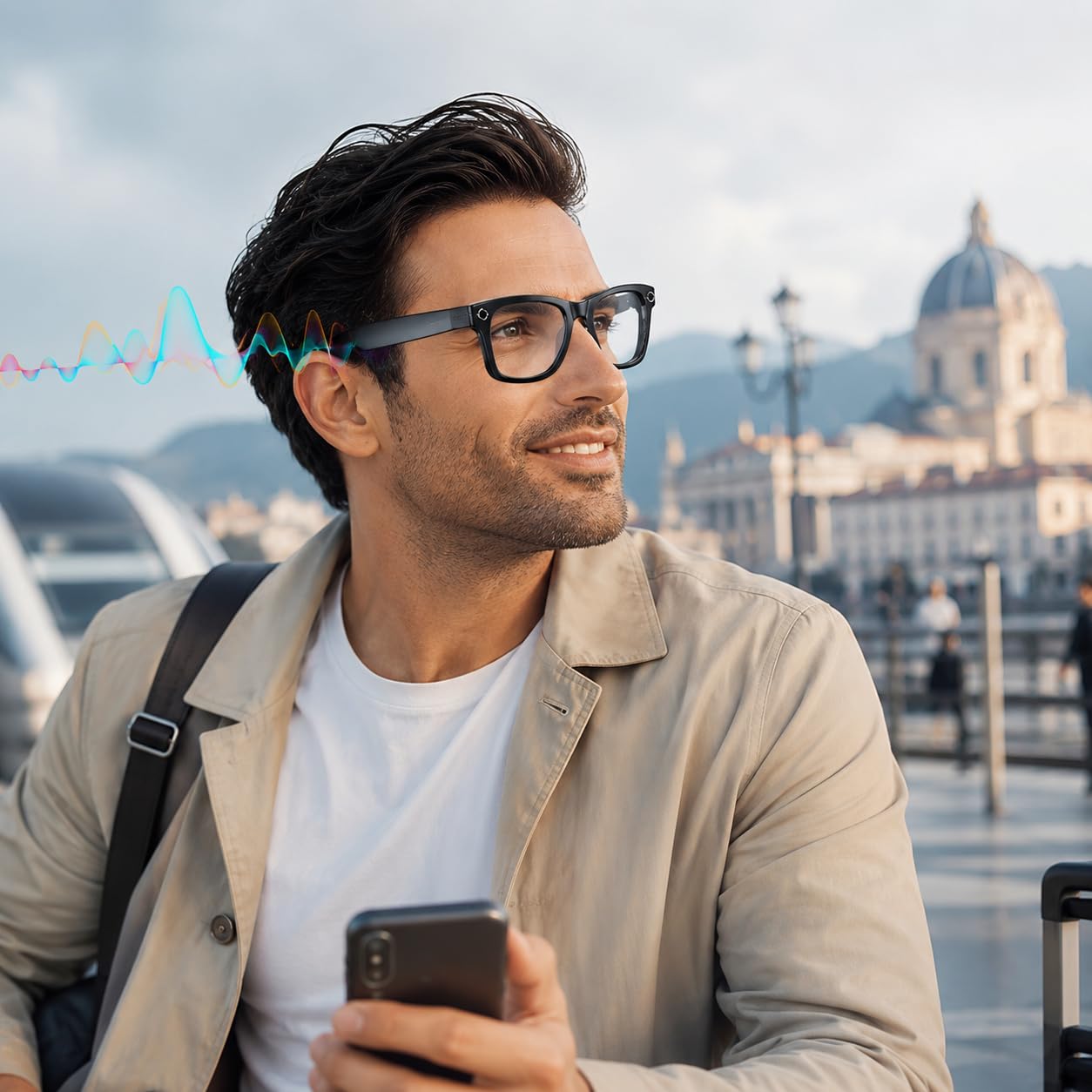 Korons Occhiali Smart con Fotocamera HD da 8 MP, Registrazione Video, Traduzione AI e WiFi, Design Leggero con Montatura Sottile per Ufficio, Turismo, Comunicazione e Vita Quotidiana (Filtro Luce Blu)