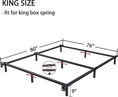 Miniatura 7 de Base de cama de tamaño matrimonial, marco de cama Metal Basics de 9 pulgadas, base de alto perfil para somier, soporte de 9 patas, sin ruido, fácil