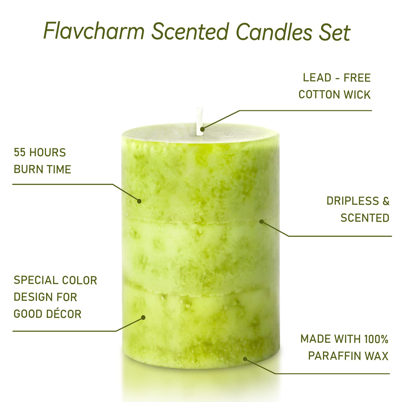 Juego de 3 velas de pilar verde perfumadas de salvia de 3 x 4 pulgadas, aromaterapia, combustión limpia, sin goteo, para mesa de comedor, bodas, vacaciones, decoración del hogar