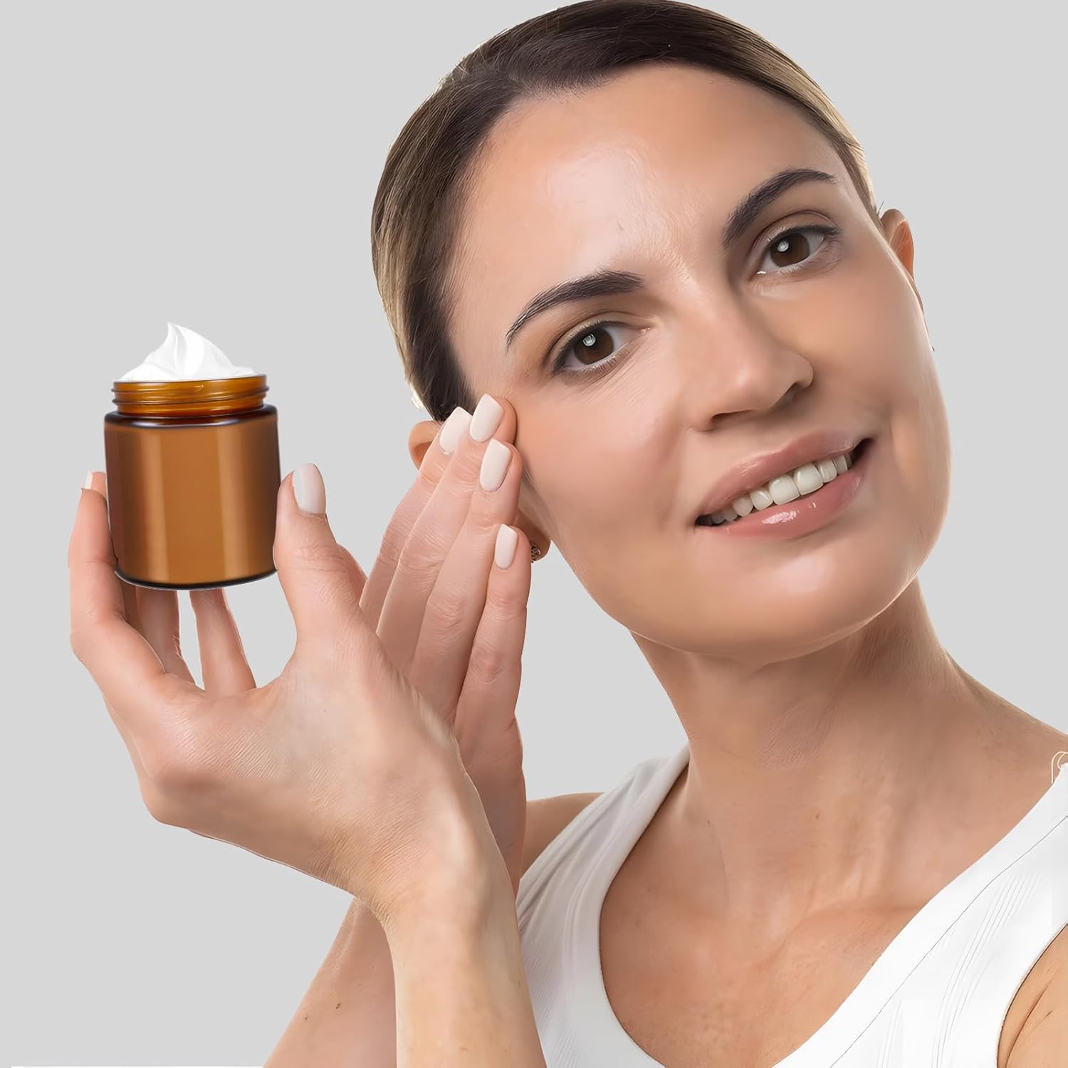 48 Pack 4oz Amber Glass Jars with Lids, Airtight Containers with Liners Lid for Cosmetics, Travel, Lotions Powder, Onitments Candle Making, DIY | Leak-Proof, Reusable (4OZ)