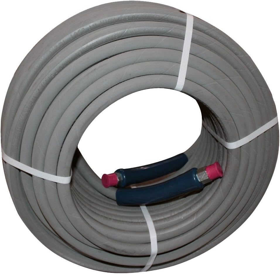 AHS285 Pressure Washer Hose 3/8" x 100' w/ Quick Connect, Non-Marking, Inc. Vinyl Bend Restrictors, 1-Wire, Commercial Grade, Assembled in the USA, Max Pressure: 4200 PSI, Max Temp: 250