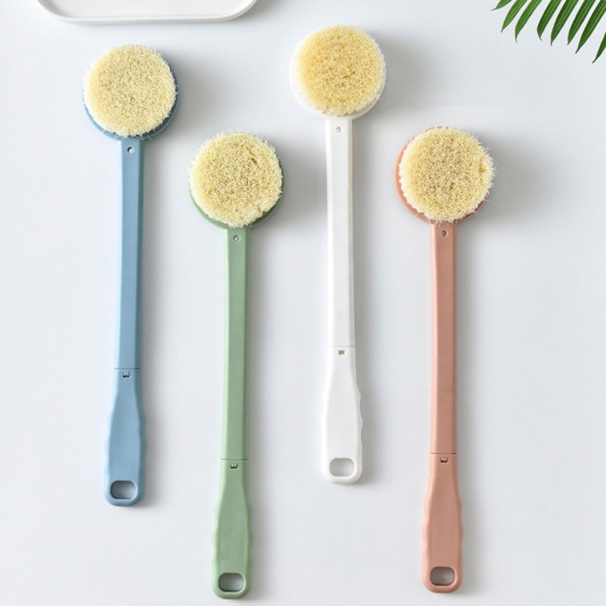 Long-Handled Soft Bristle Bath Brush 2pcs Back Scrubber for Exfoliating Massage and Rubbing, Pink and White Bathing Supplies for Shower and Body Cleaning