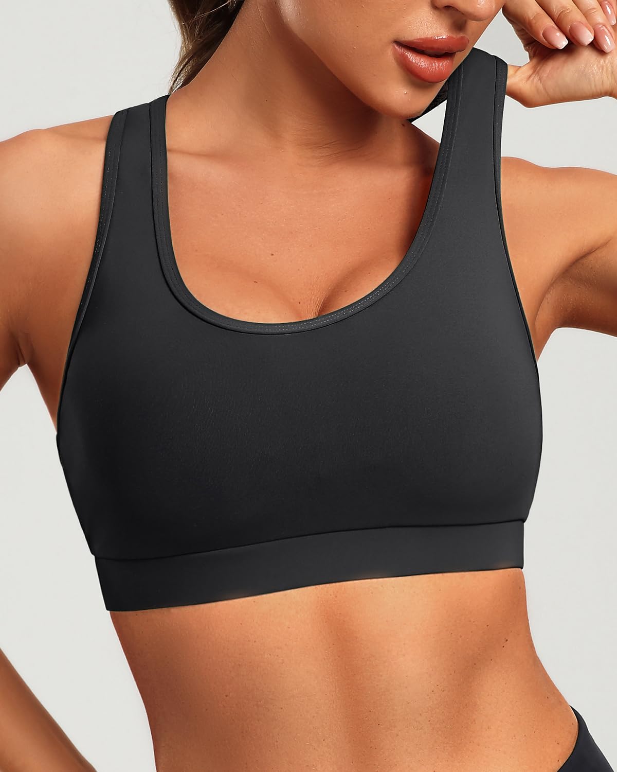 Holipick Reggiseno sportivo da donna, top bikini con schiena incrociata, top da bagno con scollo rotondo, top corto imbottito, modesto, solo crop top da bagno