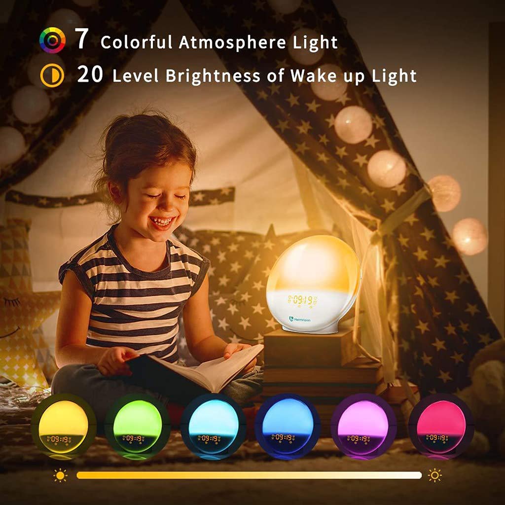 Sveglia WiFi, Luce Sveglia Intelligente, con APP e Controllo Vocale, Luce Notturna Sul Comodino, Compatibile con Alexa Google Home, 4 Sveglie e Funzione Snooze, 2 Pz