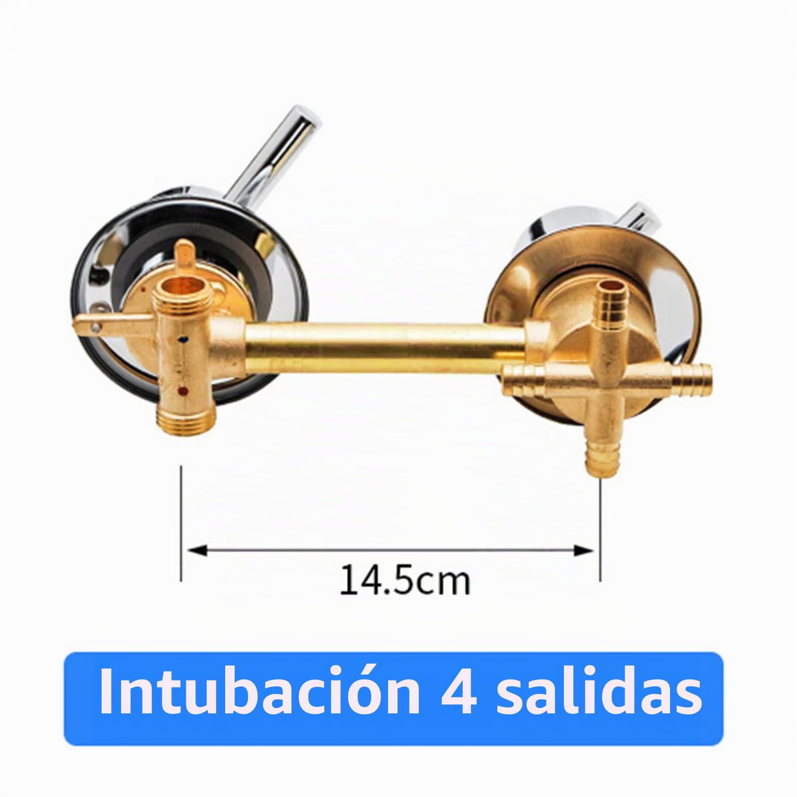 2/3/4/5 Distancia Orificio Salida 10/12,5/14,5cm Grifo Baño Latón Mezclador Intubación Desviador para Cabina Ducha, Núcleo Válvula Cerámica, Doble Mango Espesar (Intubación 4 Vías 14.5cm)