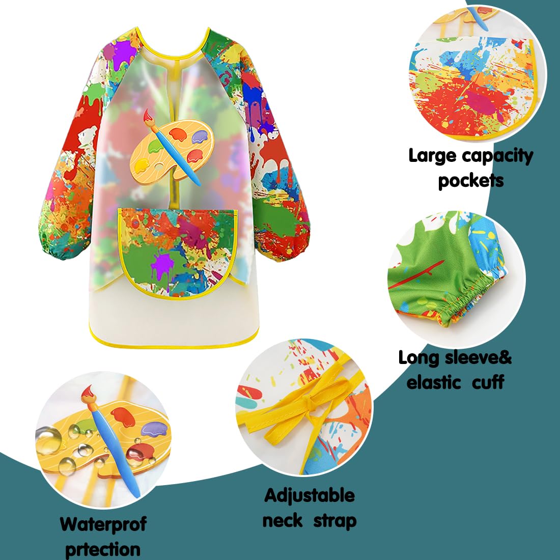 LXOrdora Kids Art Apron Waterproof Smock Long Sleeved Graffiti M, Fit Height 80-100cm - Image 4