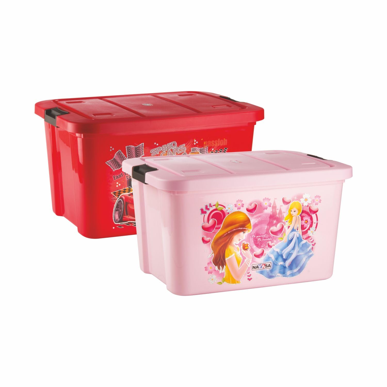 Nayasa Toy Box Deluxe-Big, Set Of 2, Red & Pink