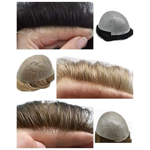 Miniatura 6 de Tupé para hombre, línea capilar natural, color gris, sistema de cabello humano real para hombres, postizo marrón con bucle en V para hombres, 8 x