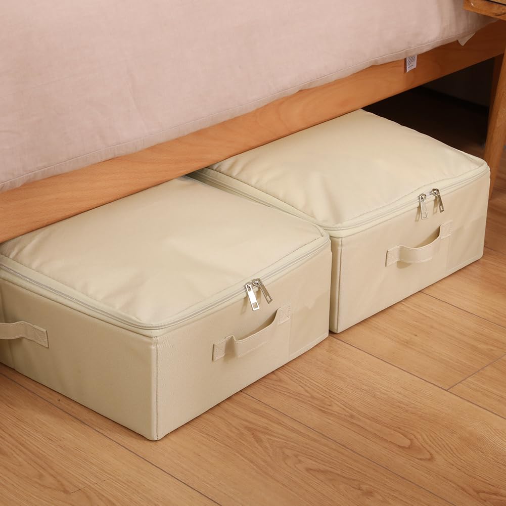 Set di 2 cestini pieghevoli con zip, lavabili e impilabili, scatole strette per soggiorno, armadio, scaffali Organizer, Beige