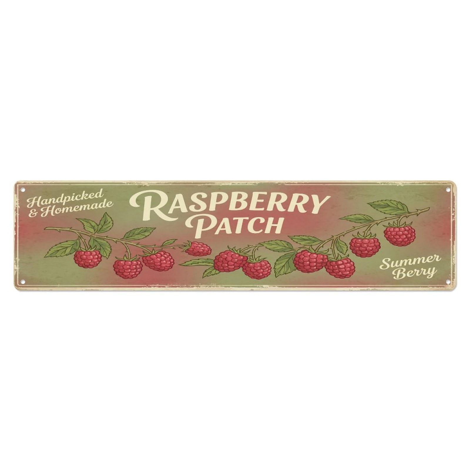 Olhnbad 4X16inch(10X40cm) Vintage Cottagecore Garden Raspberry Patch Banner Metal Tin Sign