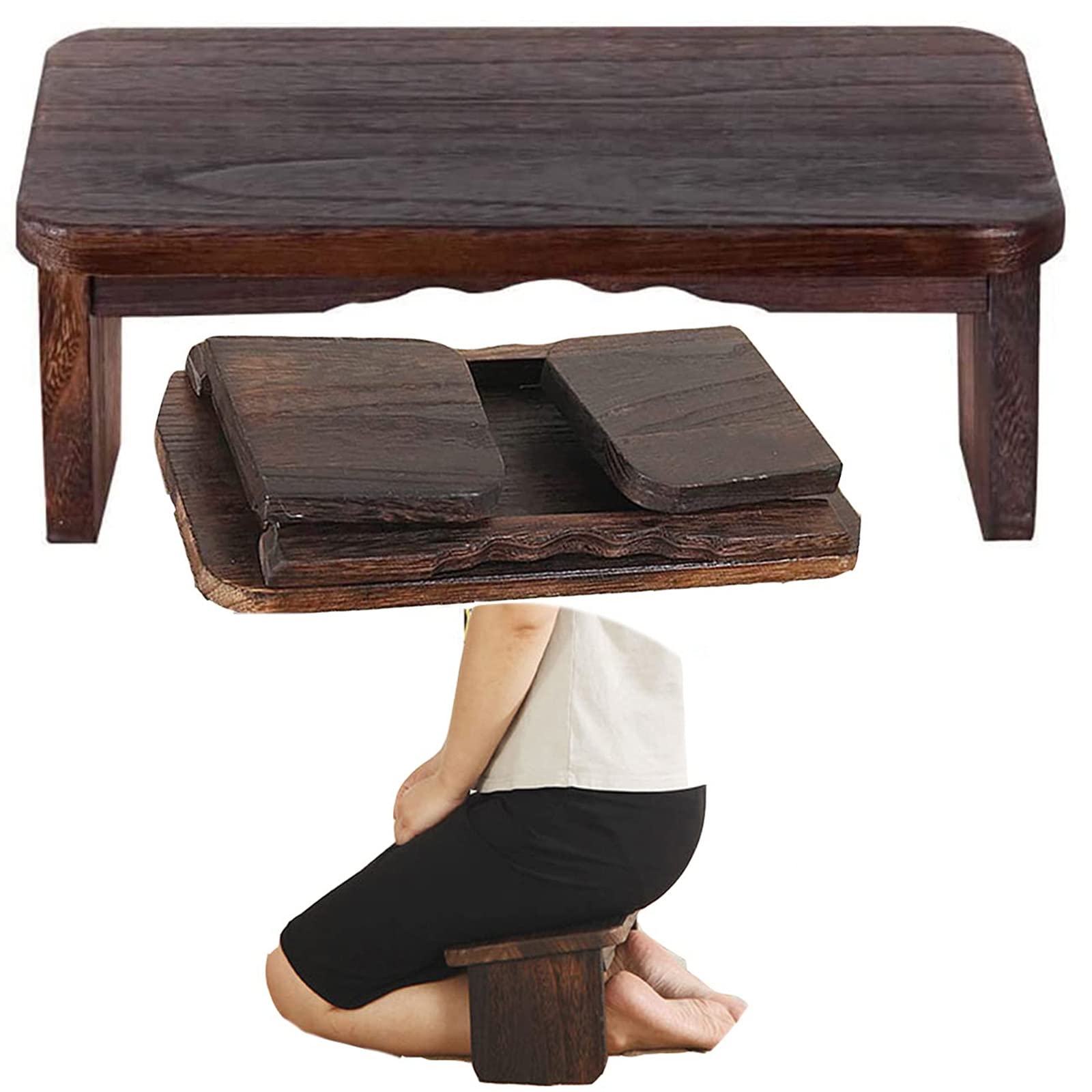 Klappbar Yoga Meditationsbank, Perfekter Holzkniehocker Ergonomische kniende Meditations-Yogabank, für Teezeremonie, Yoga, Beten, Tiefe Meditationsbank,Braun