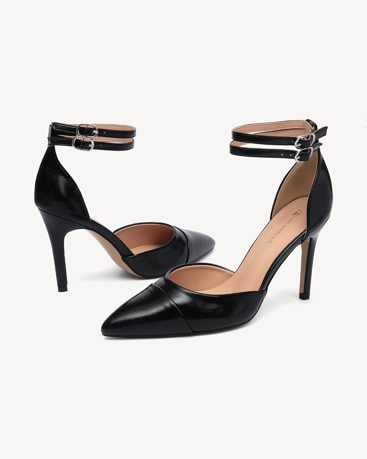 NEWBELLA Women's Double Buckle Stiletto Sandals - Elegant Pointed Toe Pumps for Daily Commute & Evening Events, Comfortable Dress Shoes with Adjustable Straps - Image 6
