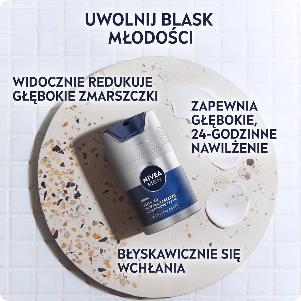 NIVEA MEN Hyaluron Przeciwzmarszczkowy krem nawilżający do twarzy dla mężczyzn z kwasem hialuronowym i pro-retinolem, 50 ml