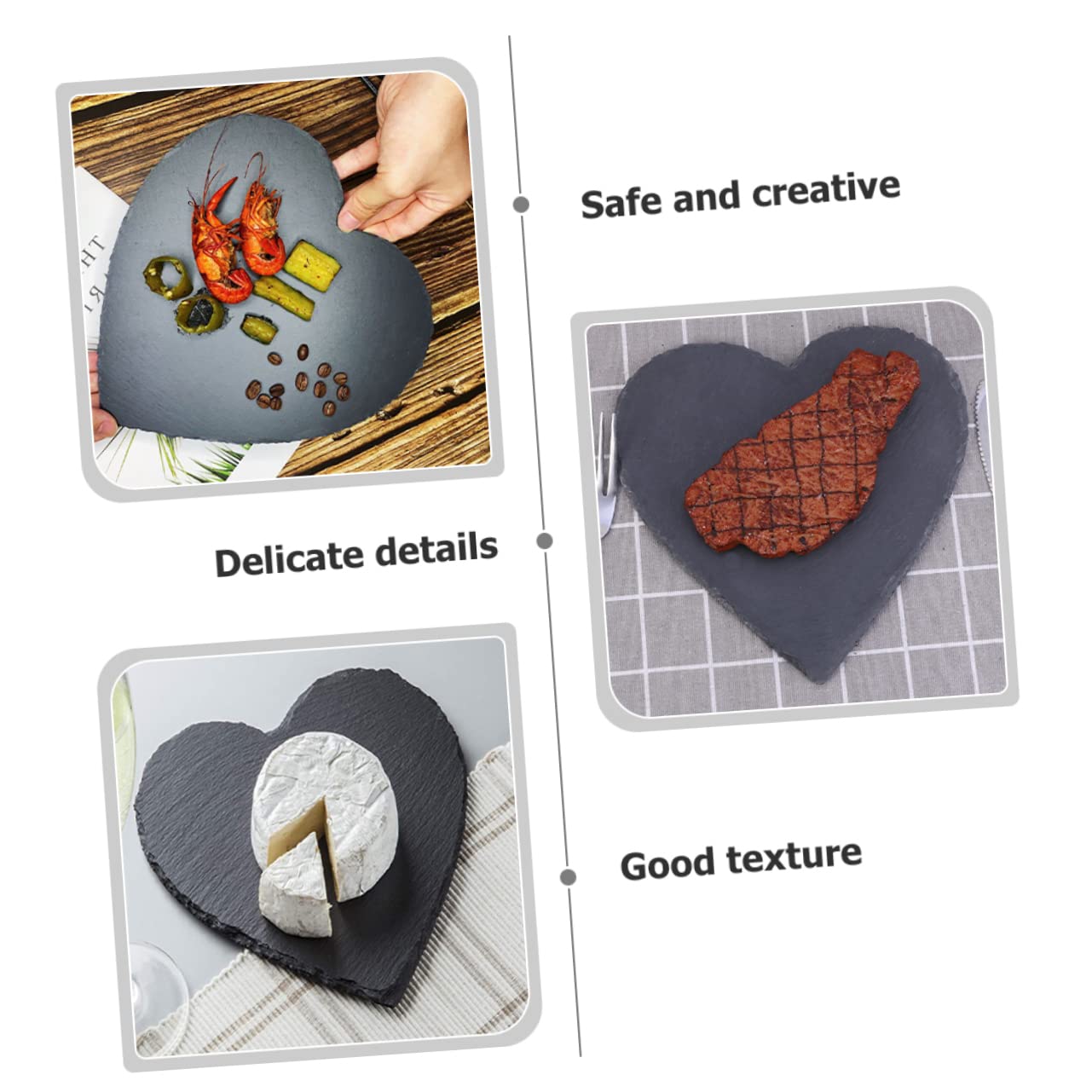Cabilock 2piezas Platos Para Carne De Pizarra Natural Corazón Para Servir y Guardar Diseño Único