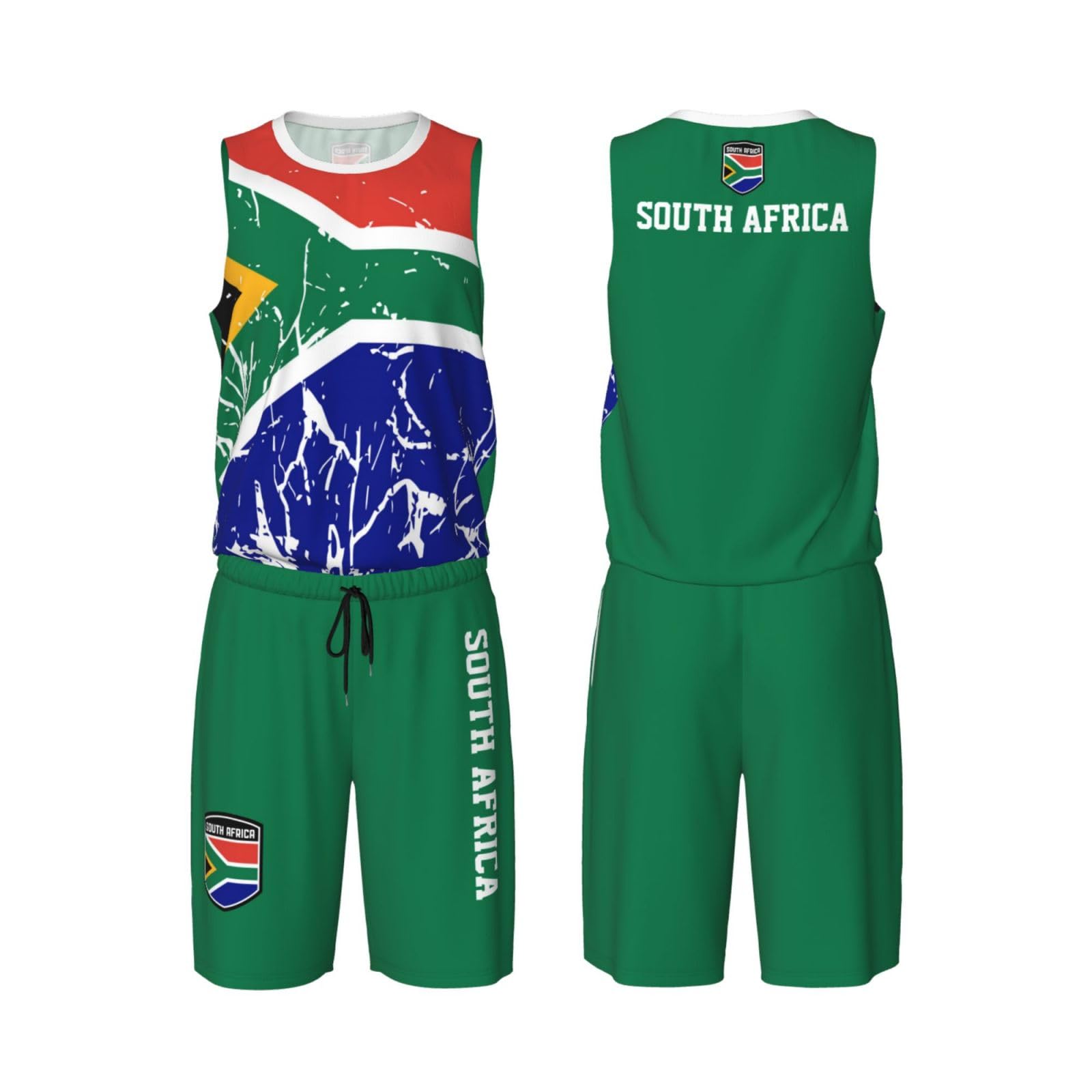 South Africa Flag Grain (1) Basketball Jersey Uniform Suit for Men Women Adults Training Athletic Set