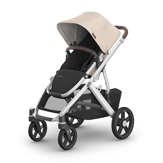 UPPAbaby Vista V3 Stroller - Full-Size Single-to-Double Stroller System - Toddler Seat, Bug Shield, Rain Shield, and Storage Bag Included - Declan (Oat Mélange/Silver Frame/Chestnut Leather)