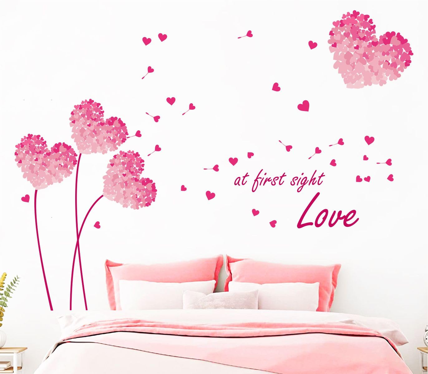 Decal O Decal Heart Shaped Flowers in Pink with Blowing Petals and Frames for Bedroom Design Self Adhesive Wall Sticker(Pack of 1)