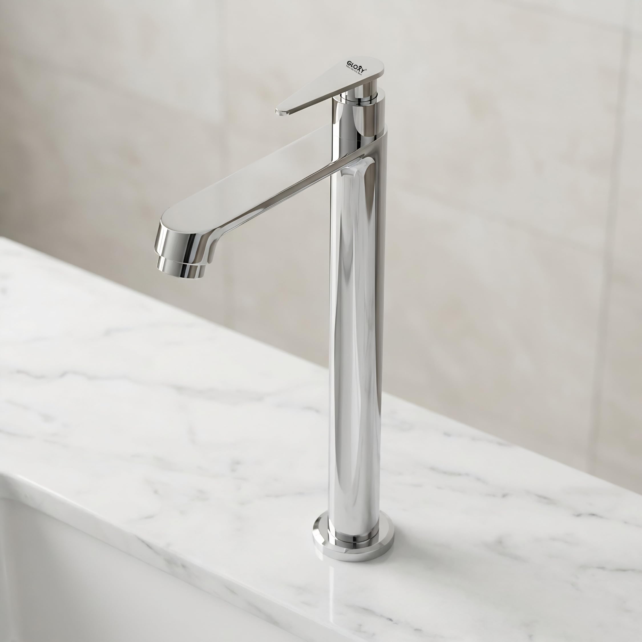 gloxy premium brass high neck chrome finished pillar tap with stylish nano lever - deck mount long neck faucet for wash basins & kitchen sinks - 10 years warrenty