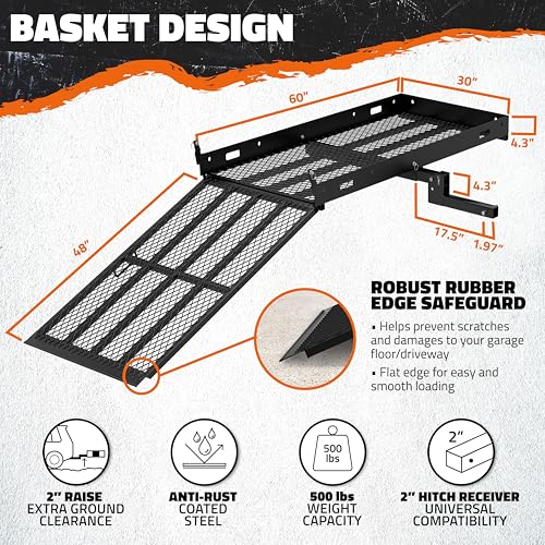 Mockins XL 60x30x5 Folding Hitch Cargo Carrier with Ramp