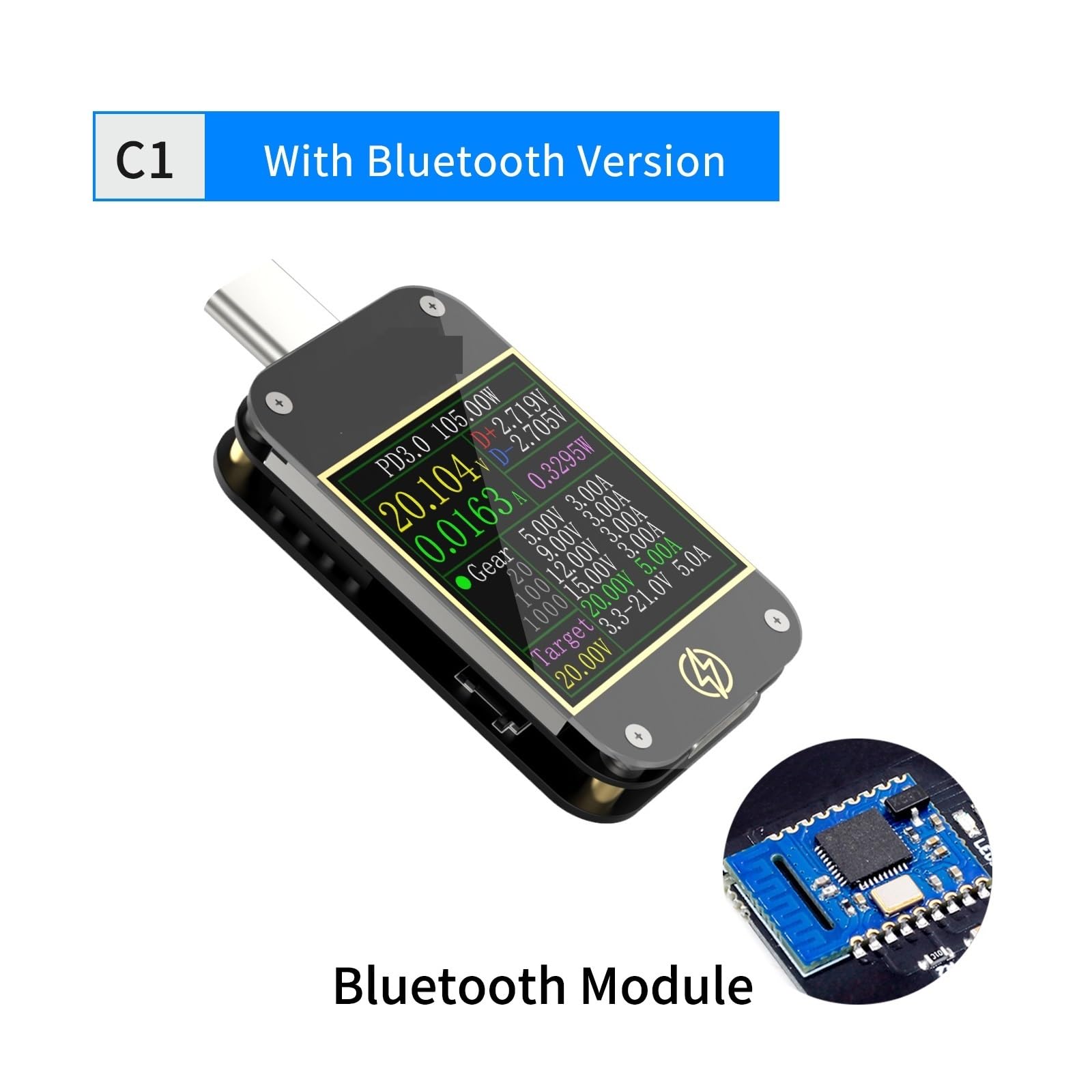 Tester USB FNB38 Miernik prądu i napięcia Tester USB QC4 + PD3.0 2.0 PPS Protokół szybkiego ładowania Test pojemności(C1 With BT.)