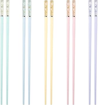 Rumyve 5 Pairs Chopsticks - Non-Slip Fancy Chopsticks,Sakura Amber Fiberglass Japanese Chinese Style
