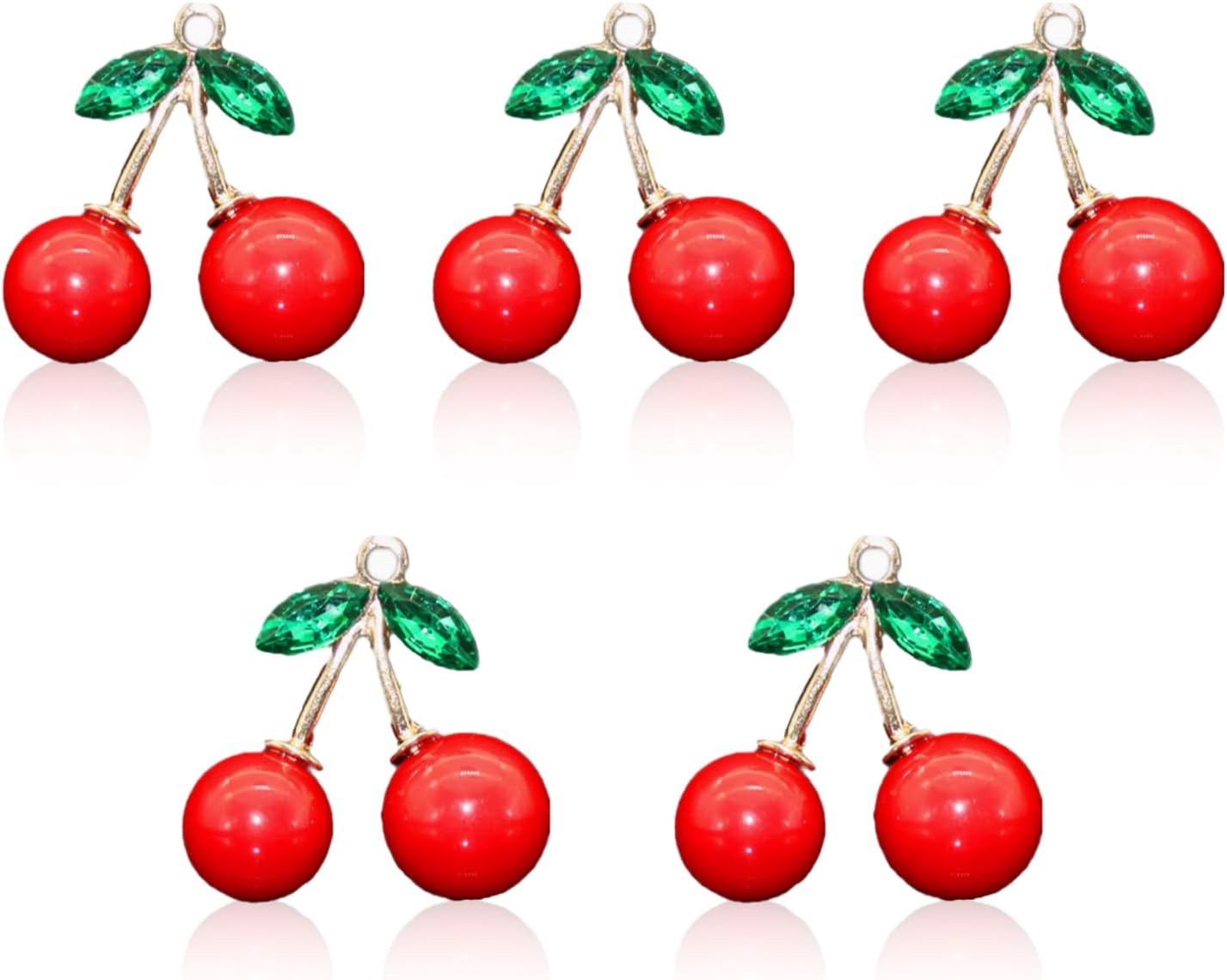 NIIIYTYB 5Pcs Cherry Charm Cute Pendants Crimson Red Big Fruit Charms for Jewelry Making Alloy Resin Pendant Necklaces Earrings Keychains Zipper Pulls Small DIY Crafts
