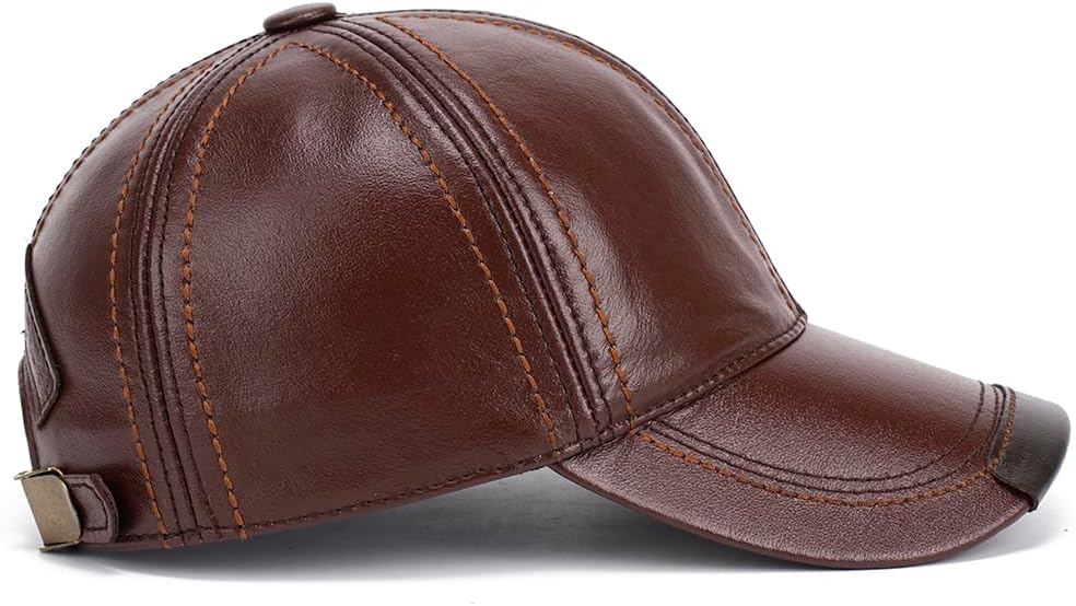 Gudessly Adjustable Men's Genuine Cowhide Leather Baseball Cap for Fall Winter Outdoor Sports Hat